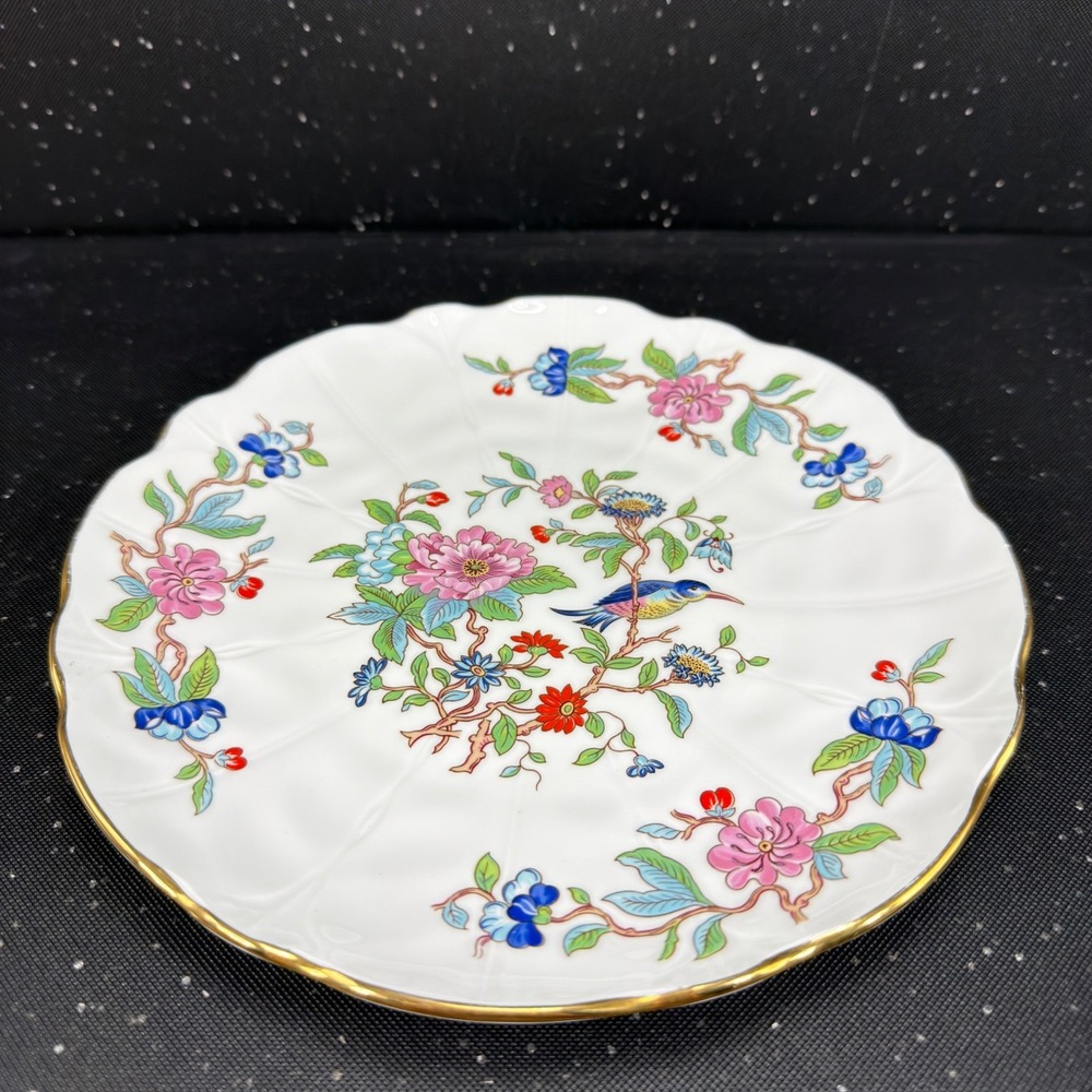Aynsley Pembroke Fine Bone China Plate 8 Inch Bird Floral Gold Gilded Scalloped - Picture 10 of 12
